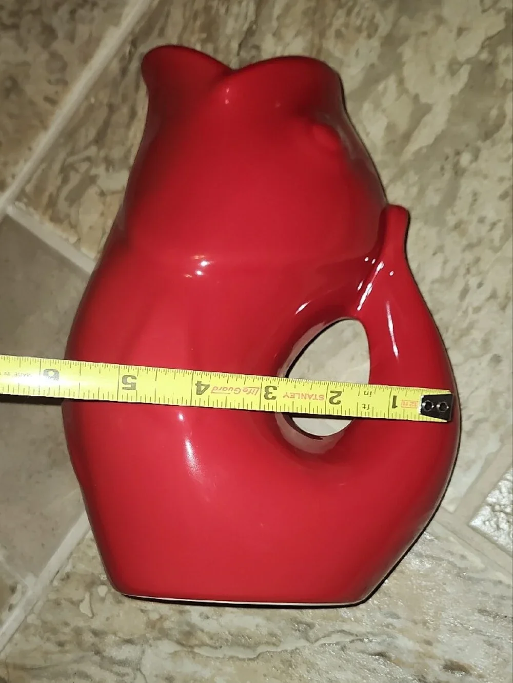 Red Ceramic Fish Gurgle Pot Sculptural Vase/ Pitcher - Decorative Home Accent